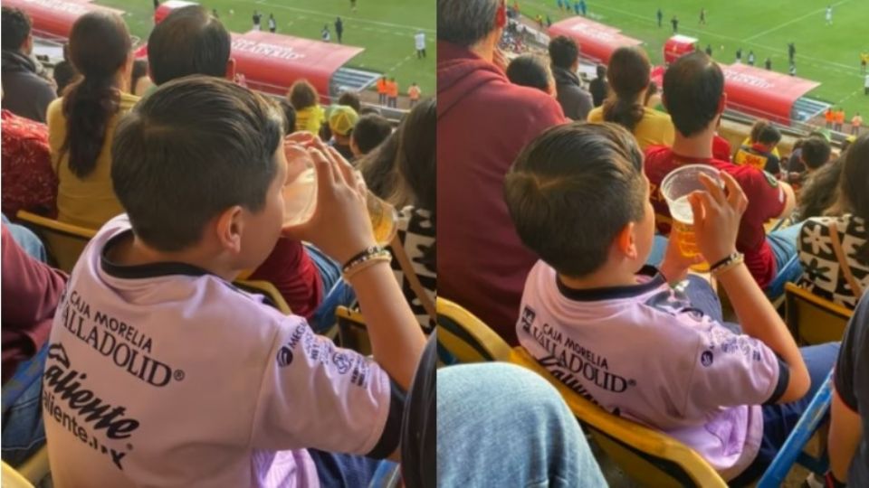 Un niño tomando cerveza en el Estadio del Morelia se viralizó en redes sociales