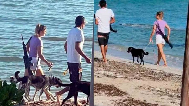 Turista extranjera pasea con un rifle en la playa y alerta a vacacionistas