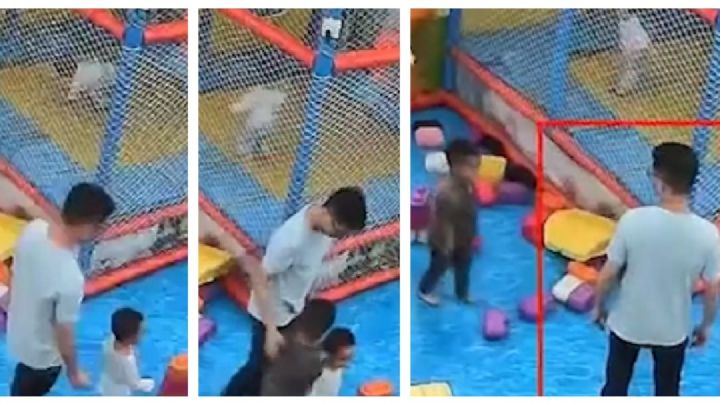 Padre enojado golpea salvajemente a niño que había derribado a su hija