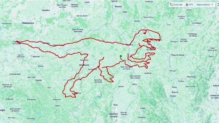 Ciclistas trazan el dibujo con GPS más grande del mundo; su dinosaurio mide mil kilómetros