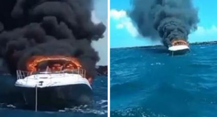 Arde yate; tripulantes se avientan al mar para evitar morir calcinados | VIDEO