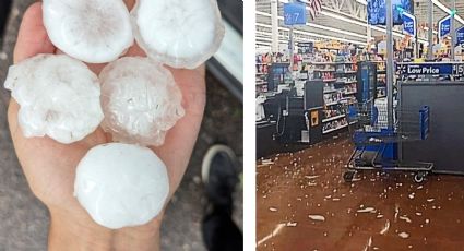 Caída de granizos gigantes destroza techo de Walmart | VIDEO