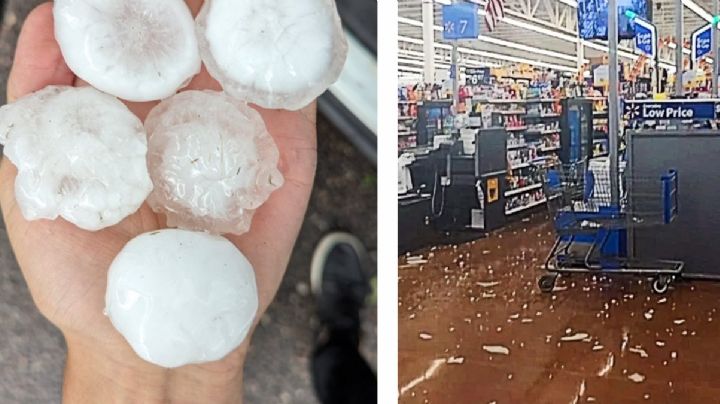 Caída de granizos gigantes destroza techo de Walmart | VIDEO