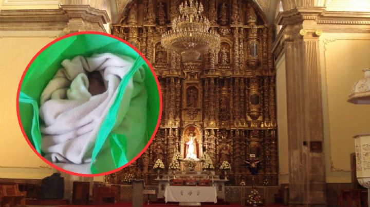 Abandonan a bebé recién nacida en bolsa de tela sobre la banca de una iglesia