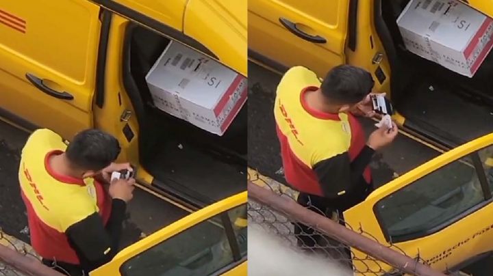 Repartidor de DHL es captado abriendo paquetería | VIDEO