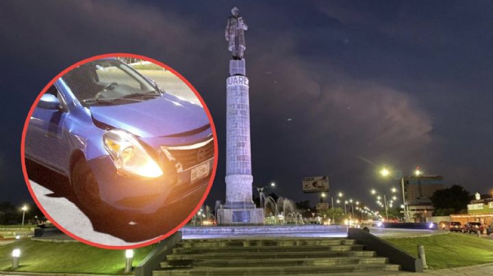 Inexperto joven se le atraviesa a un Versa y causa choque frente al monumento a Juárez