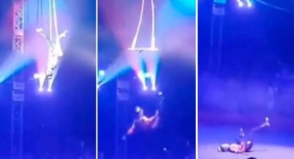 Trapecista cae al suelo en peligrosa rutina de circo | Imágenes fuertes