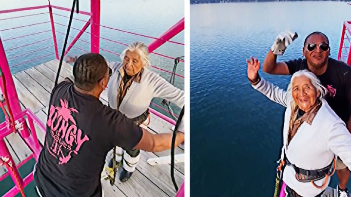 Abuelita mexicana de 80 años salta en bungee: 'Feliz Navidad Tlaxcala', grita en el vacío  | VIDEO