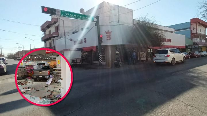 Camioneta se impacta contra zapatería del centro; embarazada se salva de milagro
