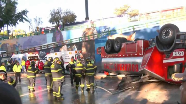 Camión de bomberos se vuelca sobre transitada vialidad; reportan 3 lesionados