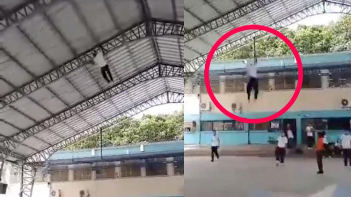 Joven cumple reto en el patio escolar y termina con las piernas rotas | VIDEO