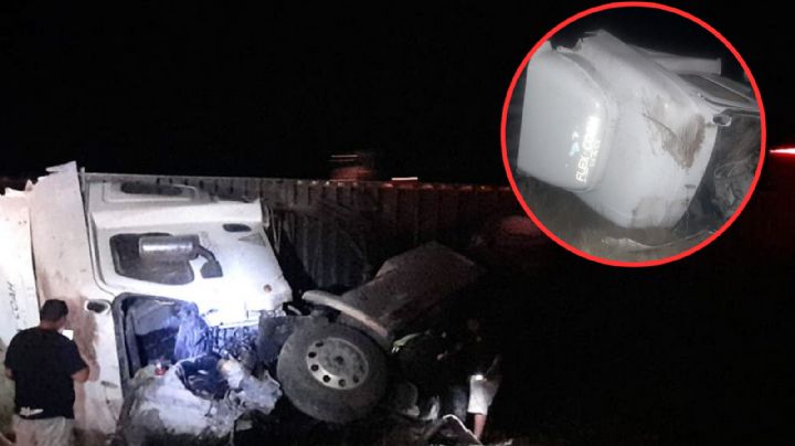 Trailero se salva de milagro tras volcadura en la carretera Monterrey-Nuevo Laredo