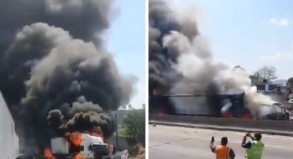 Trágico choque entre tres tráileres deja a un operador muerto en autopista México-Querétaro