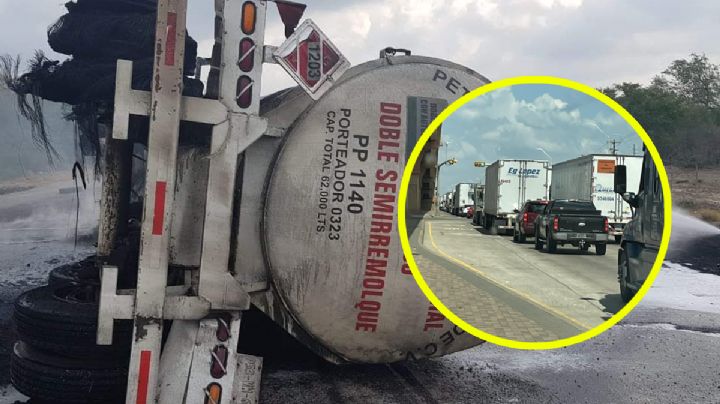 Cierran Puente del Comercio Mundial por volcadura de pipa con derrame peligroso