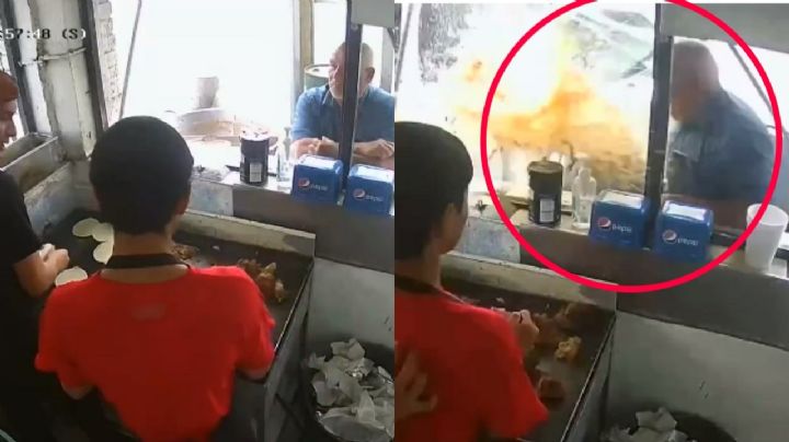 Camioneta se estrella contra puesto de tacos y hombre se salva de morir prensado | VIDEO