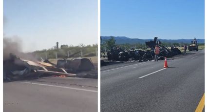 Incendio de tráiler en Carretera a Laredo provoca cierre de vialidad