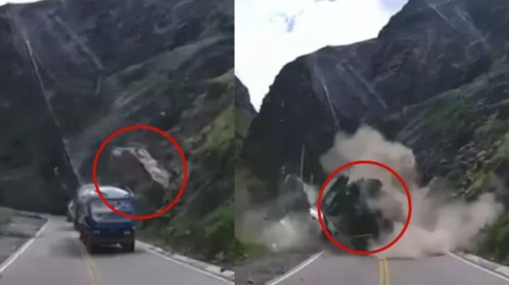 Enormes rocas aplastan autos en la carretera; impactante momento quedó captado en video