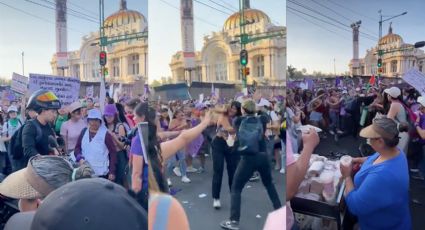 Motociclista se trenza a golpes contra mujeres en manifestación | VIDEO