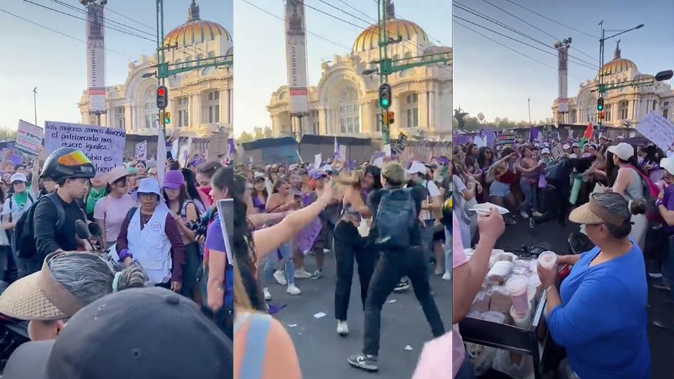 Hombre se pelea a golpes con mujeres en manifestación del 8M