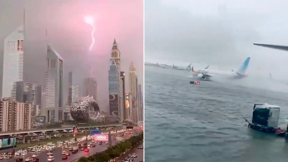 Las fuertes lluvias afectaron vialidad e incluso el Aeropuerto Internacional de Dubai, cancelándose 40 vuelos por la tremenda inundación de la pista