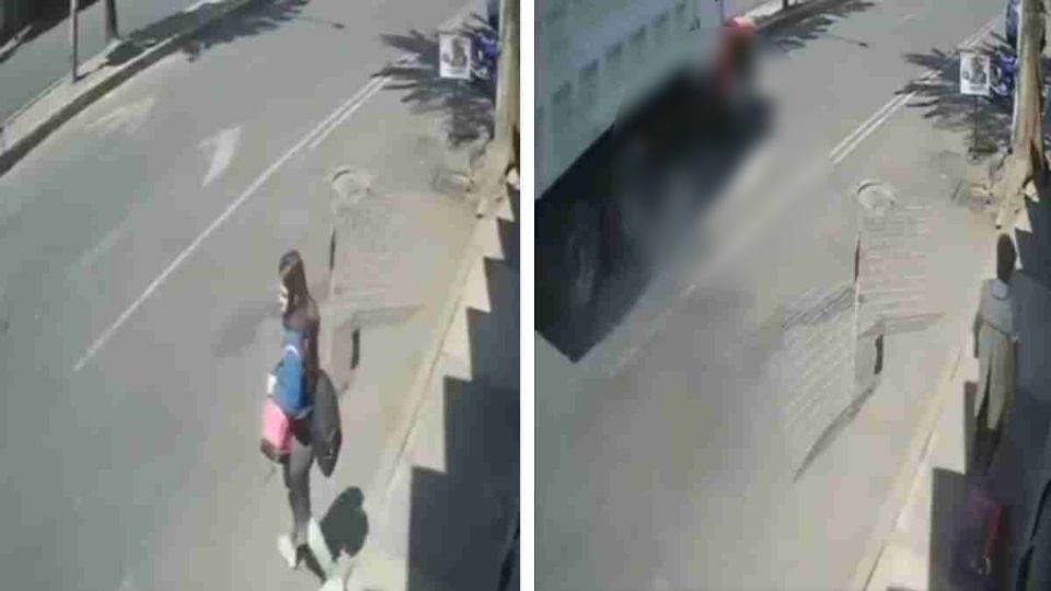 La mujer, pasando despreocupadamente, fue arrollada por la pesada unidad mientras el conductor ignoraba el fatal accidente