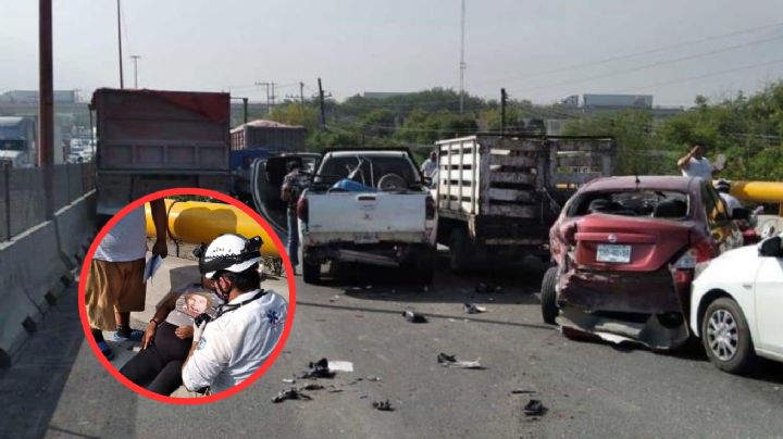 Carambola de 10 vehículos deja tres lesionados en Nuevo León
