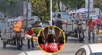 Hombre apaga incendio de una motocicleta ¡con Coca-Cola! | VIDEO