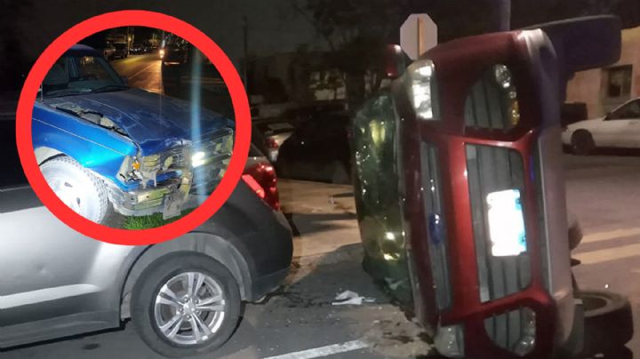 Borracha se pasa el alto y provoca volcadura en Nuevo Laredo; abuelito queda lesionado