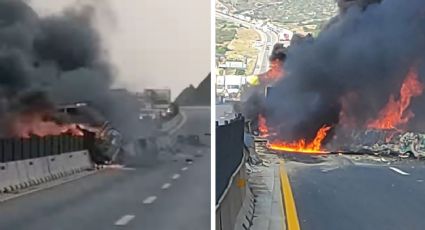 Dos tráileres chocan y terminan calcinados en autopista Saltillo-Monterrey | VIDEO