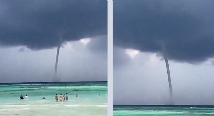 Se forma tromba frente a vacacionistas en Tulum, captan con su teléfono espeluznante VIDEO