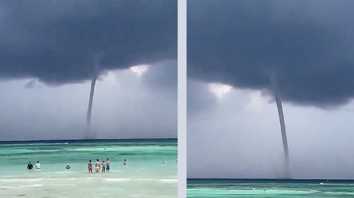 Se forma tromba frente a vacacionistas en Tulum, captan con su teléfono espeluznante VIDEO