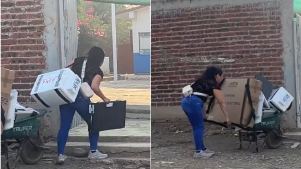 Elecciones 2024: mujer se gana el cariño de redes por llevar material del INE en carretilla