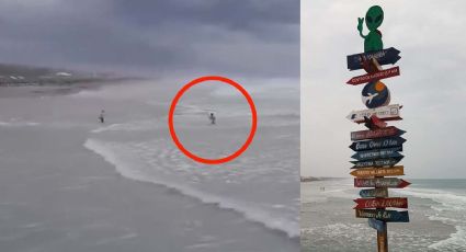 Durante tormenta tropical Alberto, hombre se mete a nadar al mar en Playa Miramar en Tamaulipas