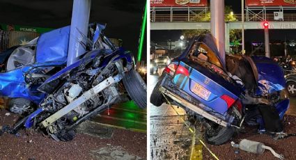 Joven se pasa luz roja, choca y parte su auto en dos; muere prensado | FOTOS