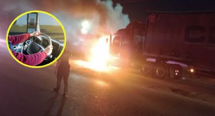 Se incendia motor de traíler a la orilla de la carretera en Durango