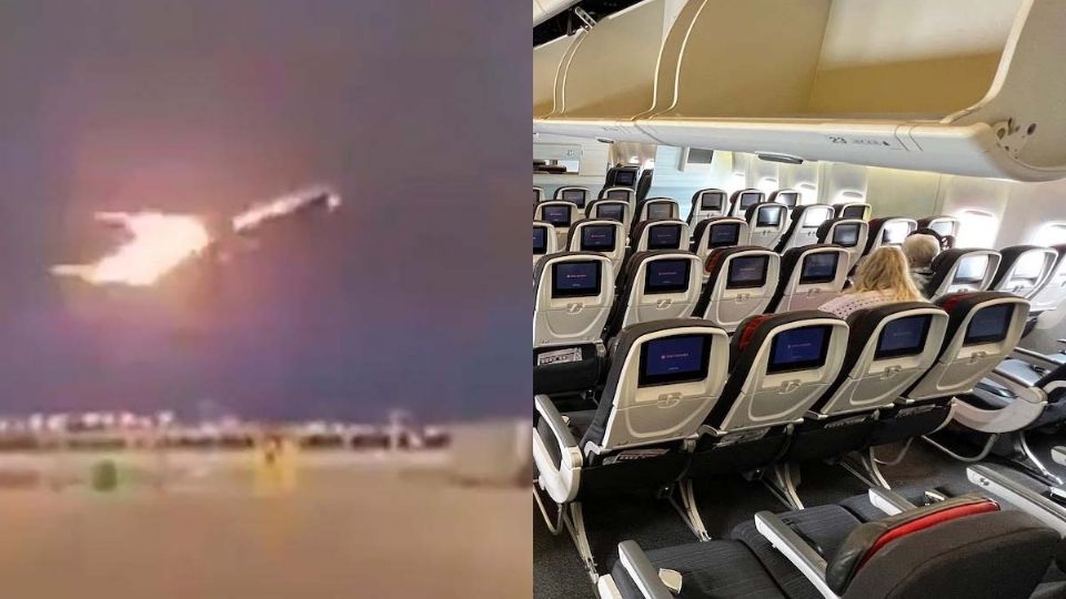 Turbina de avión emite fuego en pleno vuelo