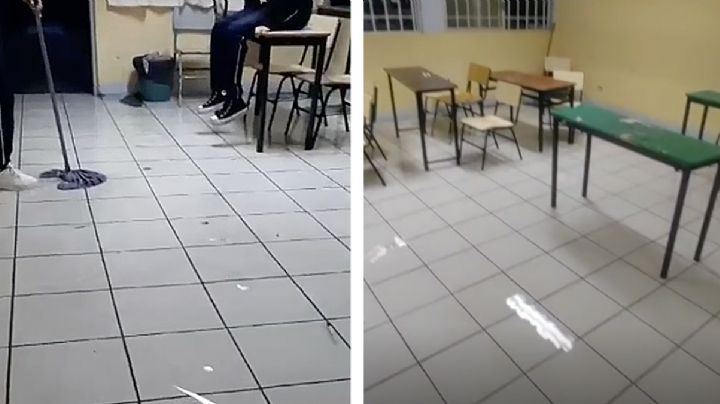 Maestra pone a alumnos a trapear el piso y limpiar baños; padres de familia se enojan y reclaman