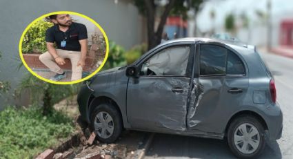 Rebasa, invade carril y lo chocan en la colonia Madero; resulta lesionado de la pierna