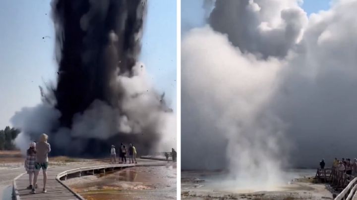MOMENTO EXACTO de explosión de géiser en Parque Nacional de Yellowstone