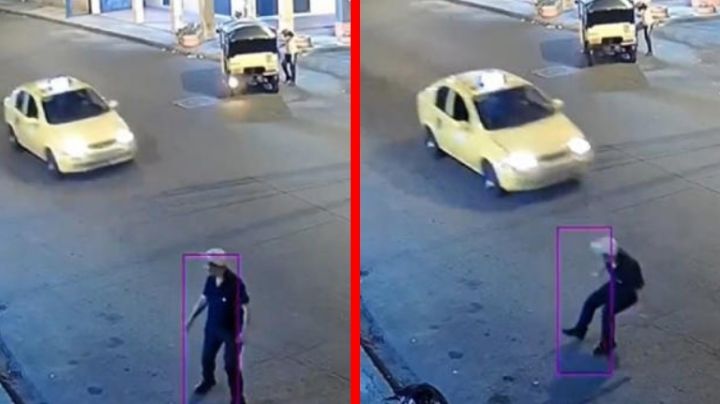¿Accidente o premeditado? Abuelito 'tropieza' y es atropellado por taxista | IMÁGENES FUERTES