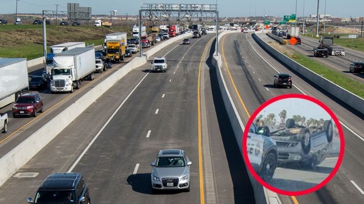 Reportan accidente en el Express Way de Laredo; auto terminó volcado