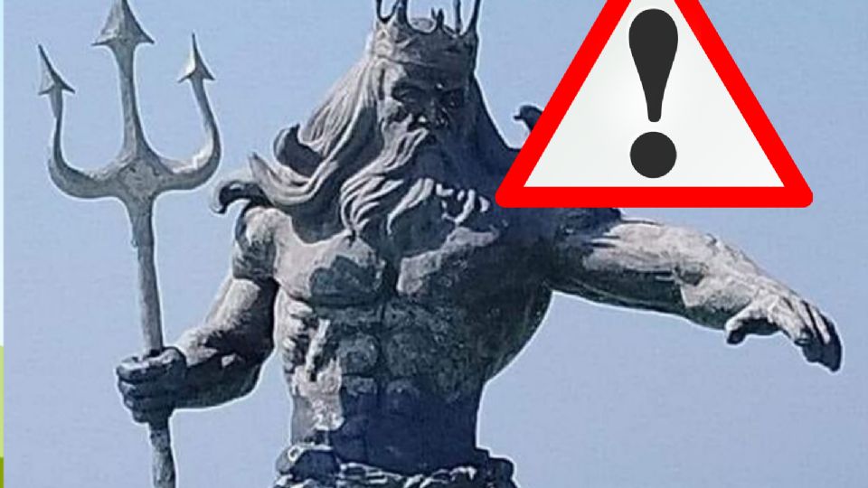 Ojo del huracán Beryl frente a la estatua de Poseidón en Yucatán |VIDEO