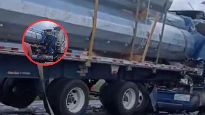 Chofer de tráiler queda prensado en cabina tras fatal accidente en carretera de Monterrey