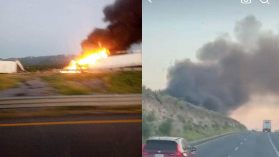 Choque deja incendio en tráiler en la Autopista Monterrey-Nuevo Laredo