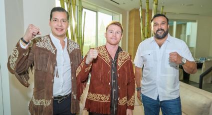 Presentan cinturón tamaulipeco en Las Vegas y 'Canelo' Álvarez se enfunda la cuera