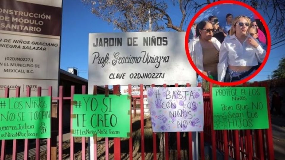 Dulce, madre de Kim, protestó afuera de la escuela.