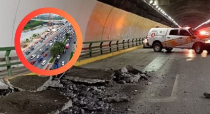 ¡Monterrey se cae a pedazos!, techo del túnel de Loma Larga se derrumba y colapsa la vialidad