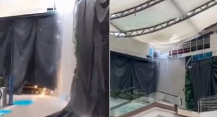 MOMENTO EXACTO en que se desploma techo de plaza comercial en Nuevo León por las lluvias | VIDEO