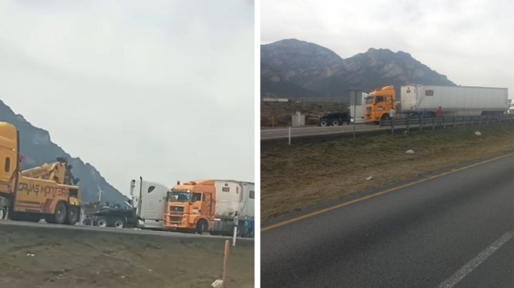 Cierran carretera Saltillo-Monterrey; accidente de tráileres causa filas