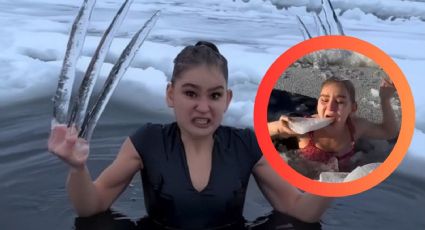 Influencer aprovecha el frío extremo para crear contenido viral único, ¡come 'pizza' de hielo! | VIDEOS